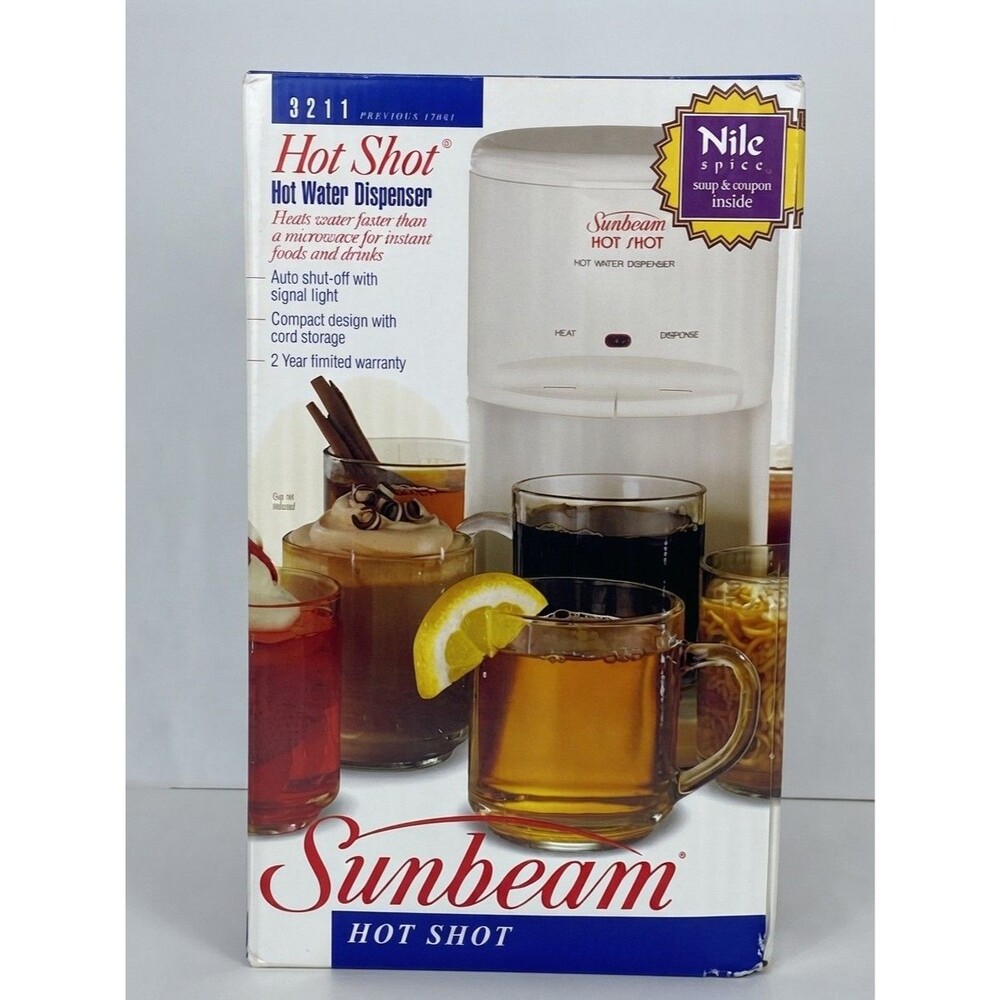 NEW Sunbeam Hot Shot 3211 Hot Water Dispenser 16 oz White Auto Shut Off VTG 1994